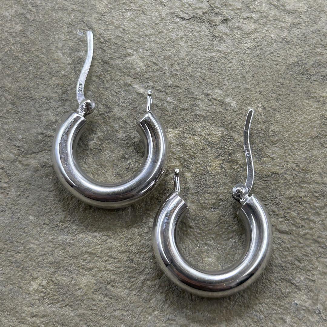 シルバー925 Silver ビッグシンプルフープピアス/太め/軽研磨加工/両耳