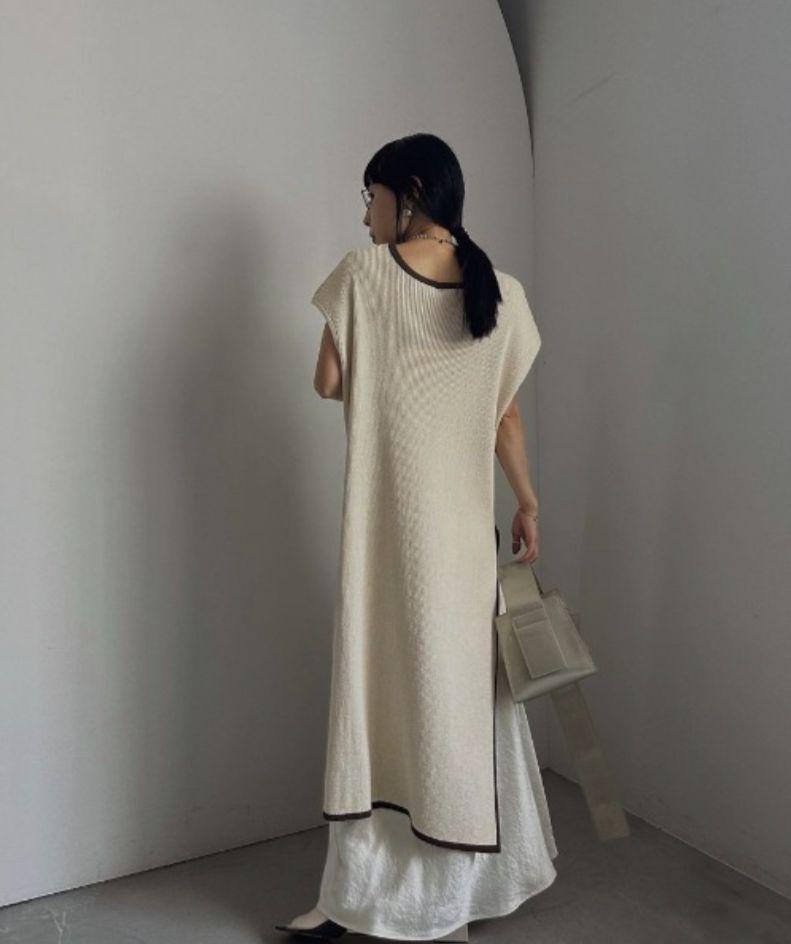 Ameri　COLOR COMBINATION LONG KNIT TOP