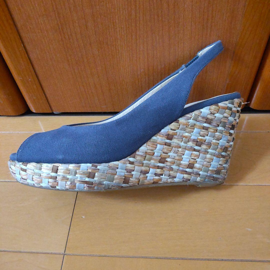 ネイビー キャンバス オープントゥ サンダル