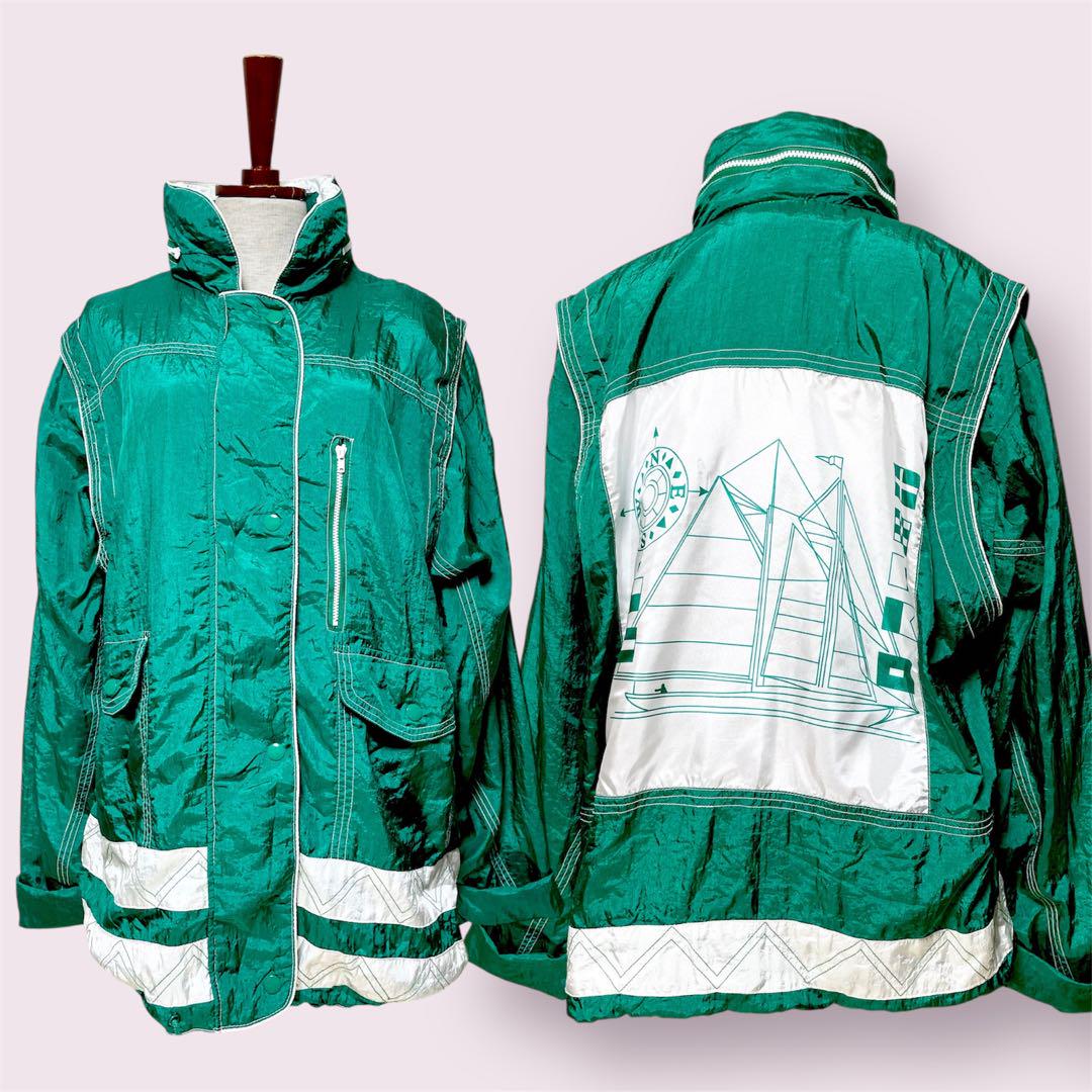 vintageヴィンテージナイロンジャケットパックプリントレトロUSA海外古着