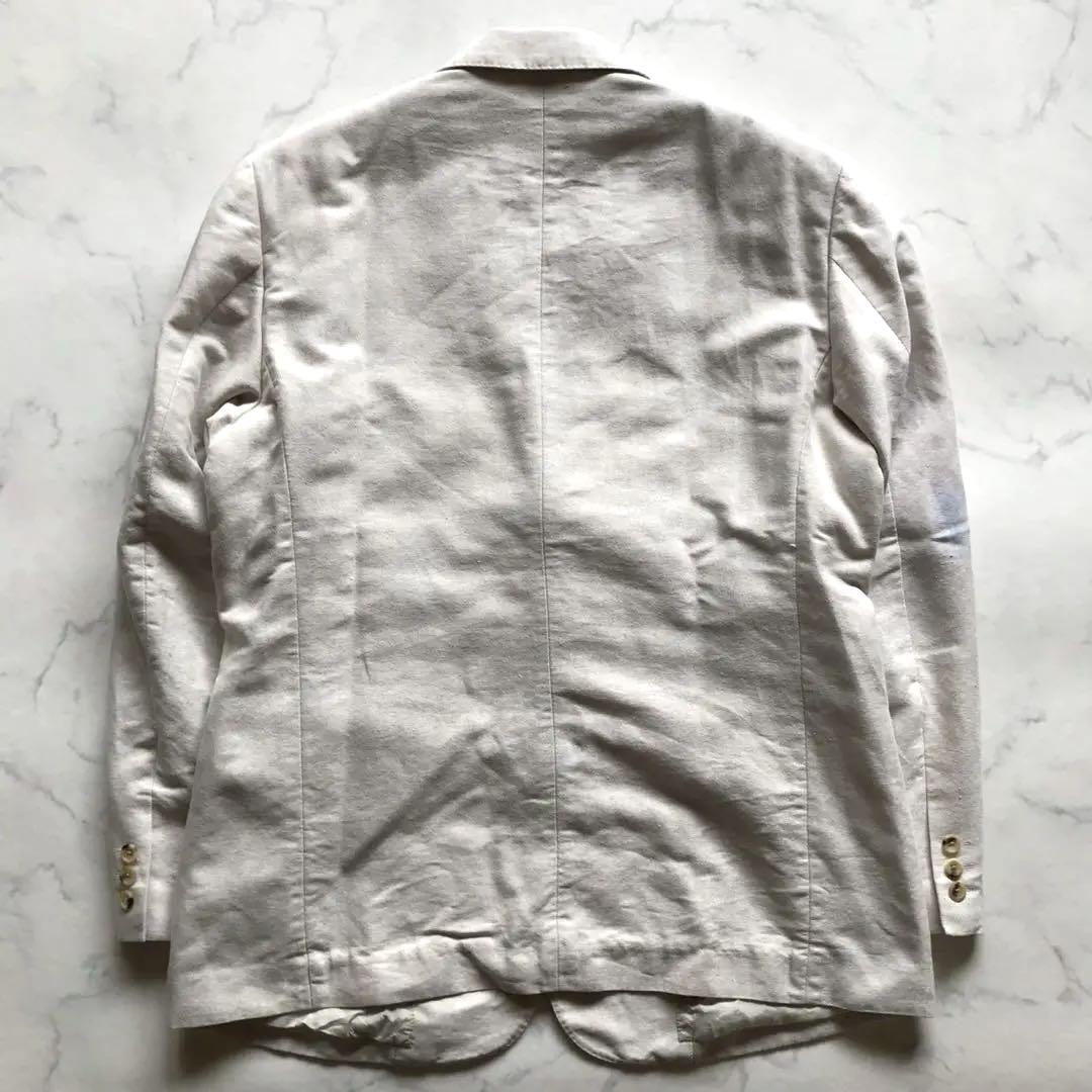 Papas テーラードジャケット Mサイズ リネン ロゴ刺繡 ベージュ PAPAS / パパス （メンズ） テーラードジャケット