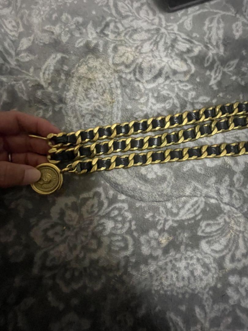 CHANEL チェーンベルト　ゴールド ✖️ブラック革　 コイン付　アンティーク