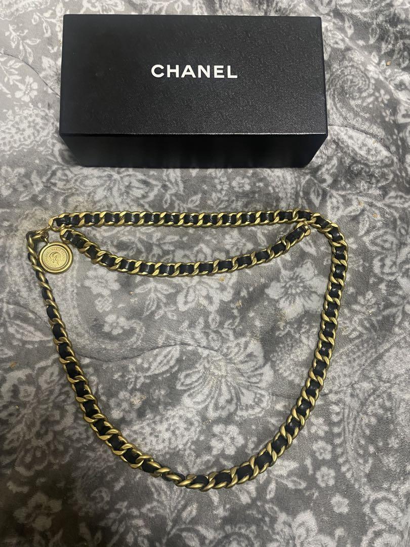 CHANEL チェーンベルト　ゴールド ✖️ブラック革　 コイン付　アンティーク