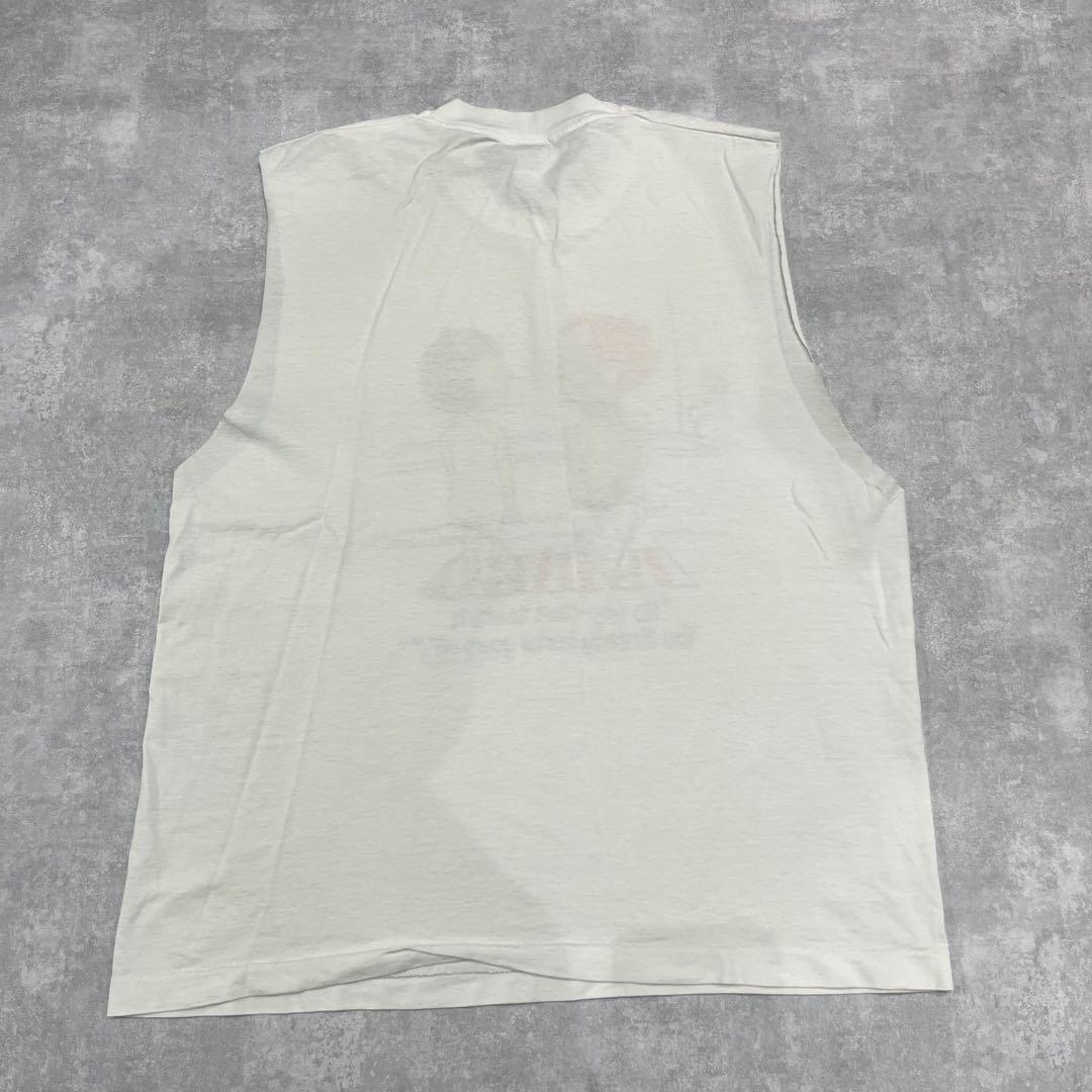 90s エロTシャツ ジョークTシャツ ホワイト　カットオフ ノースリーブ