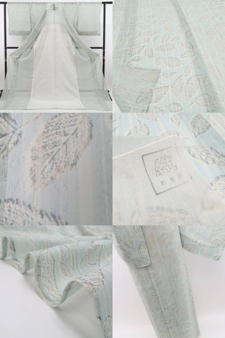 新品 紗 ボタニカル おぢや織 夏着物 仕付け糸付 トールサイズ 紬 6396