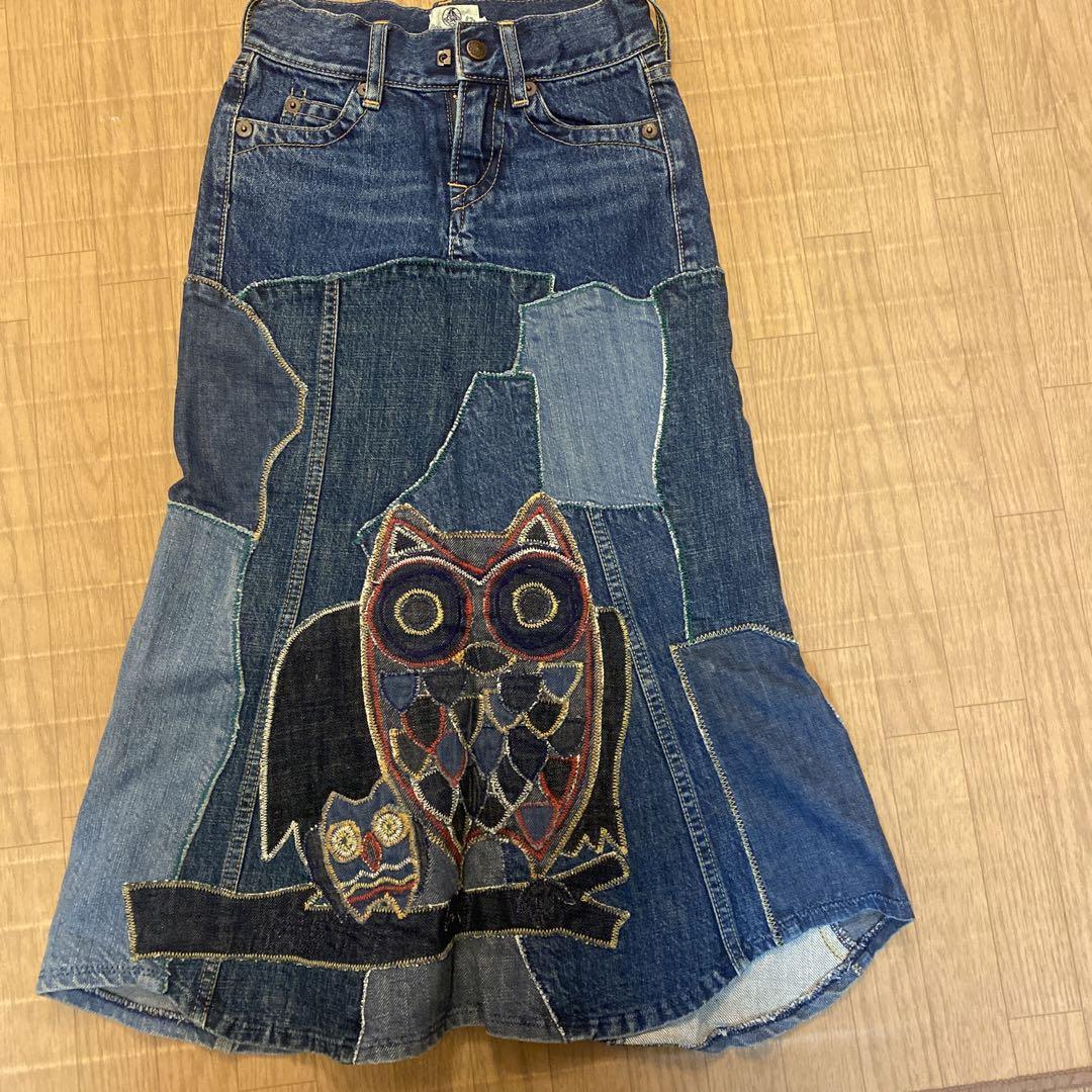 ムチャチャあちゃちゅむ 130フクロウ刺繍デニムスカート