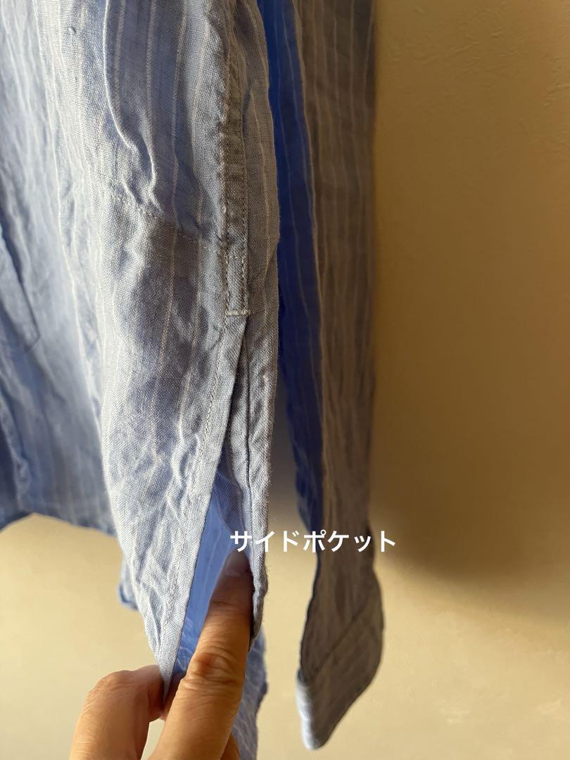 DANTON ダントンリネンストライプ バンドカラーシャツ