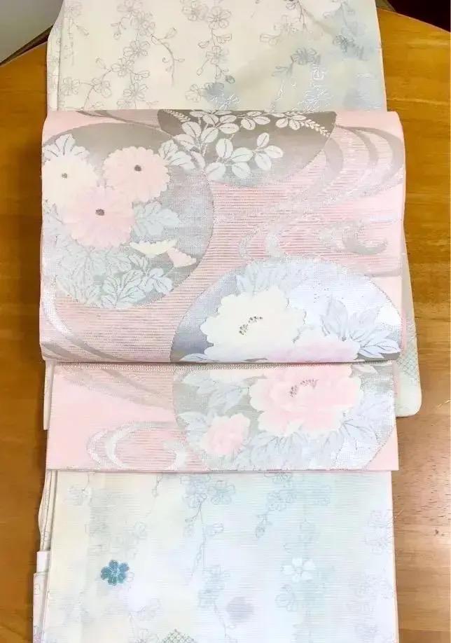 美品夏帯 麗しく濁りない薄桃色 フォーマル感 銀糸 流水 丸文様