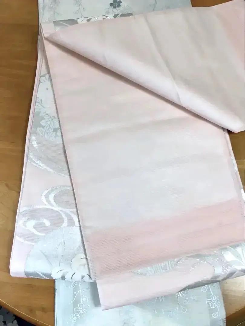 美品夏帯 麗しく濁りない薄桃色 フォーマル感 銀糸 流水 丸文様