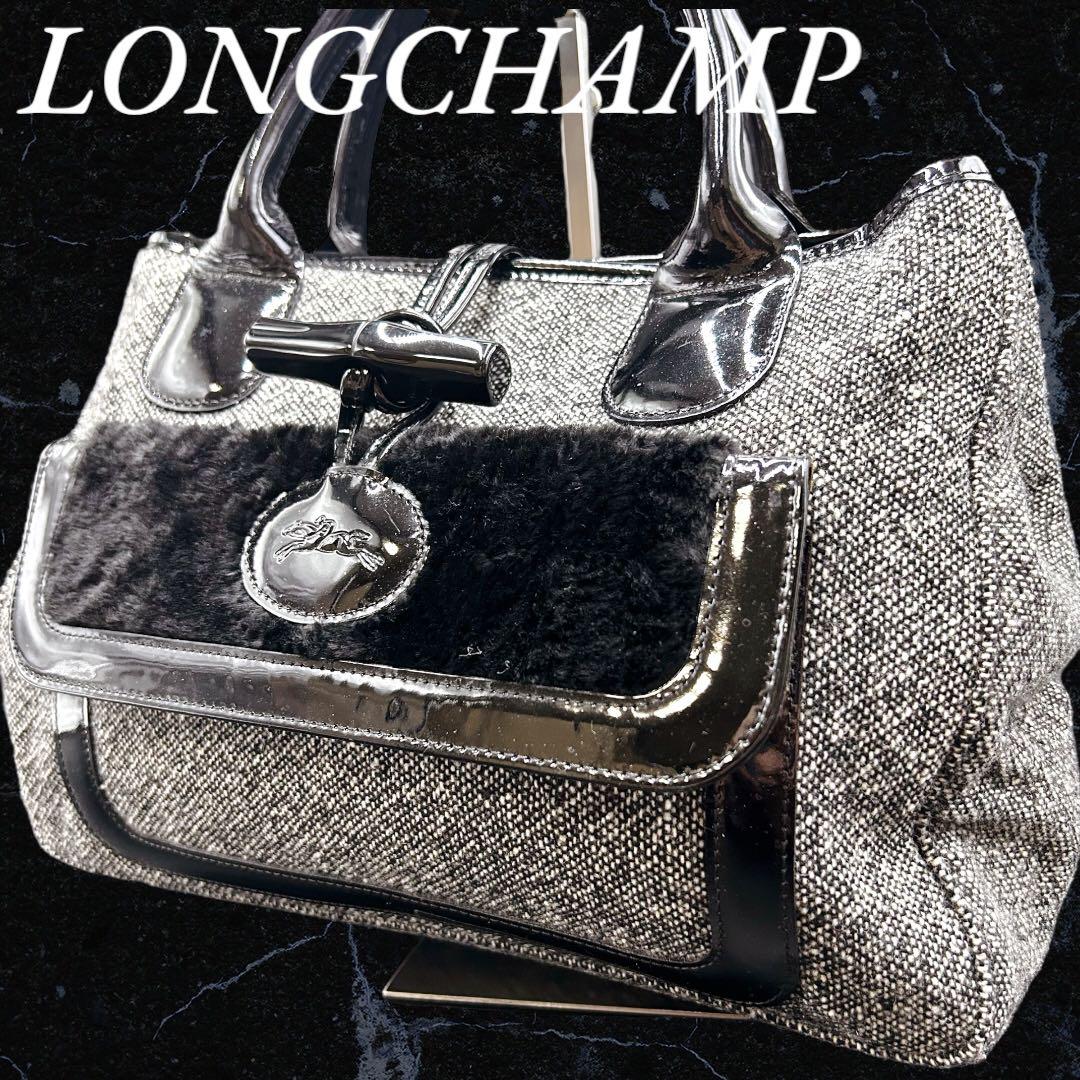 ✨極美品✨LONGCHAMP ハンドバッグ ファー エナメル A4収納