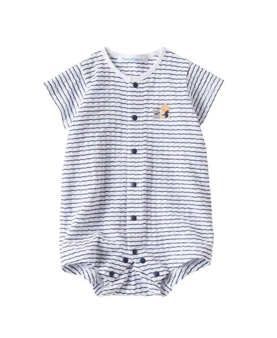 美品familiar ストライプロンパース 半袖70