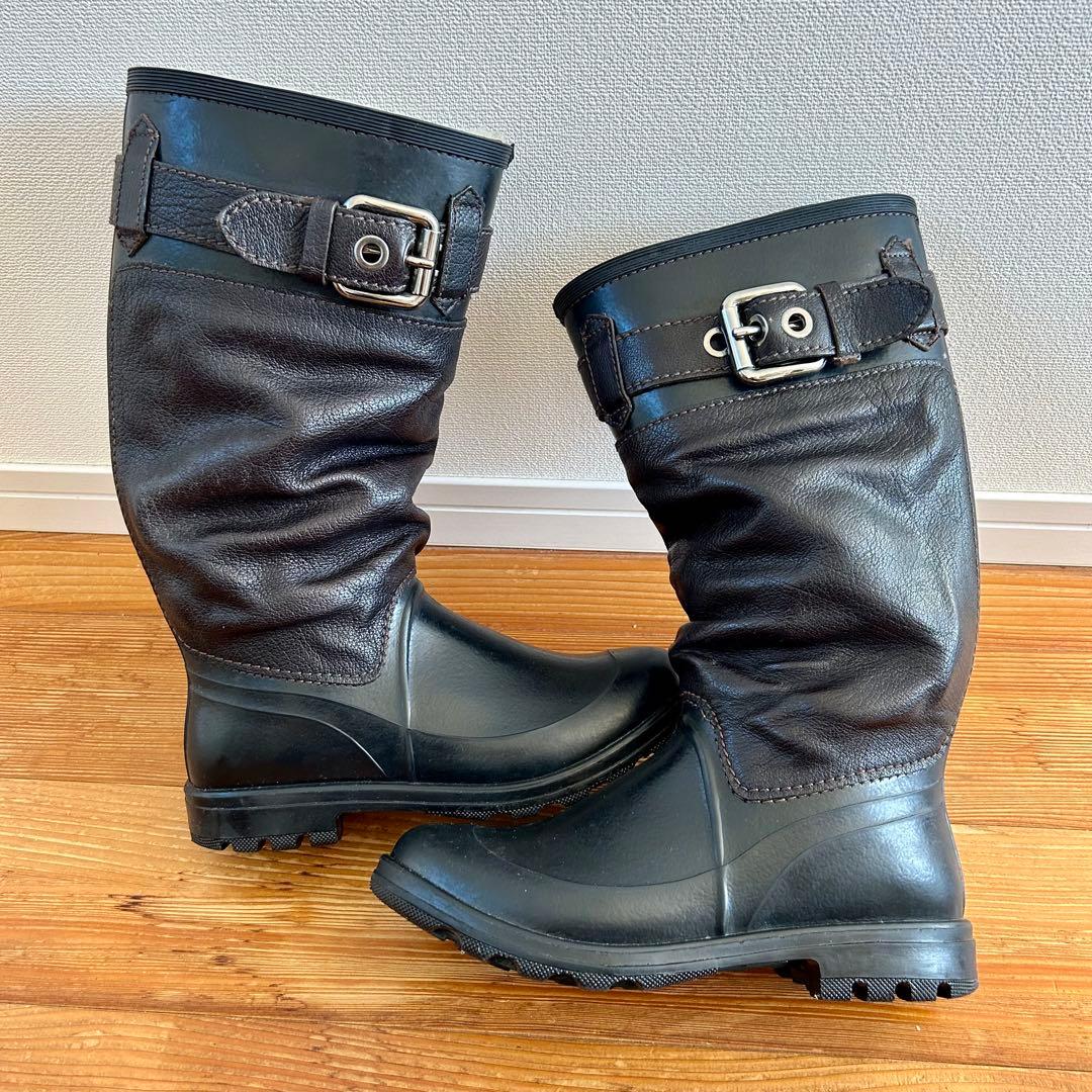 D&G ドルチェ＆ガッバーナ ボアライニング レザー ラバーブーツ バックル付