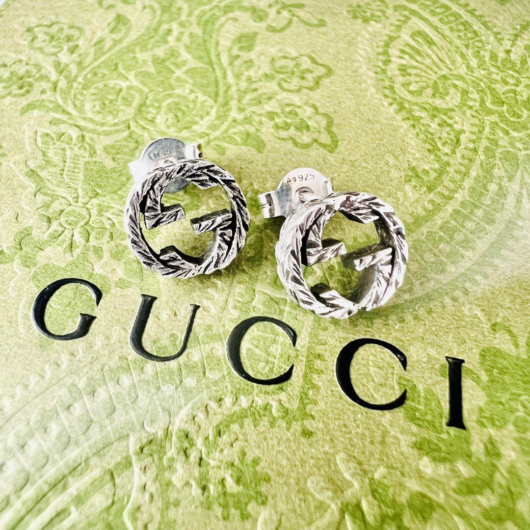 ✨極美品✨GUCCI　グッチ　ピアス　インターロッキング　アラベスク　燻　両耳用
