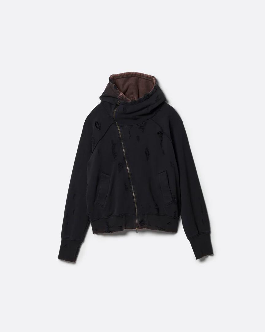 SLANT ZIP DAMAGED PARKA .13【RUSTY BLACK】
