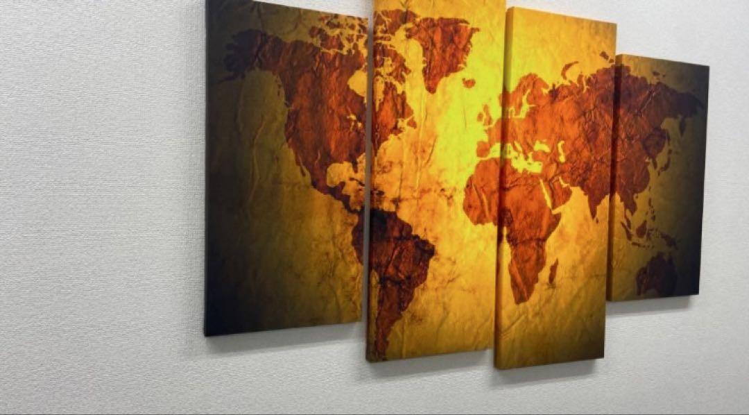 4点セット アートパネル インテリア 壁掛け 風水 絵画 世界地図 留め具付き