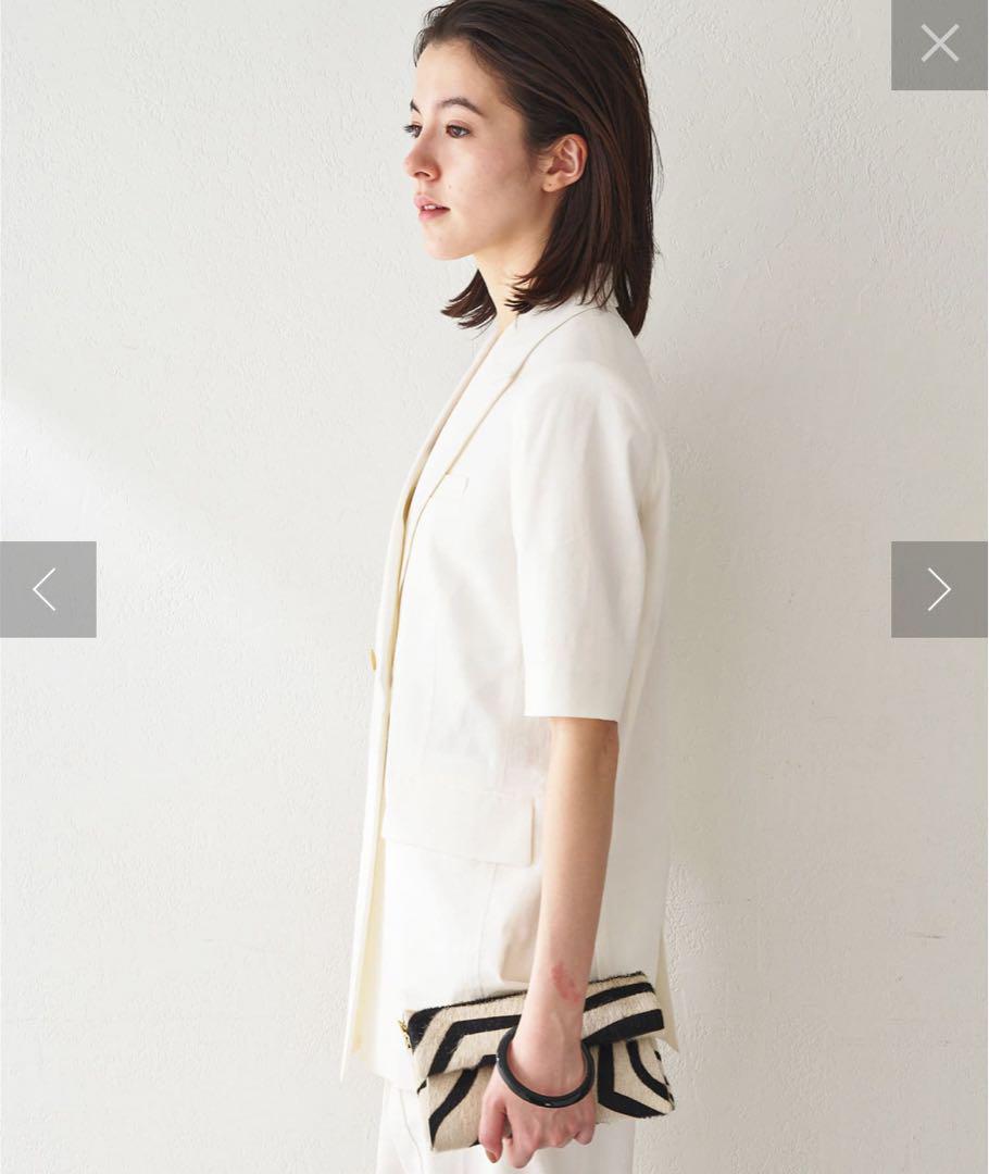 超美品☆【Whim Gazette】リネンストレッチハーフスリーブジャケット