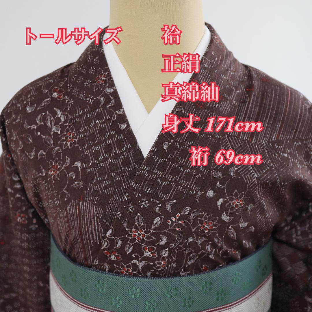 花模様◆袷◆正絹◆後染め◆真綿紬◆トールサイズ