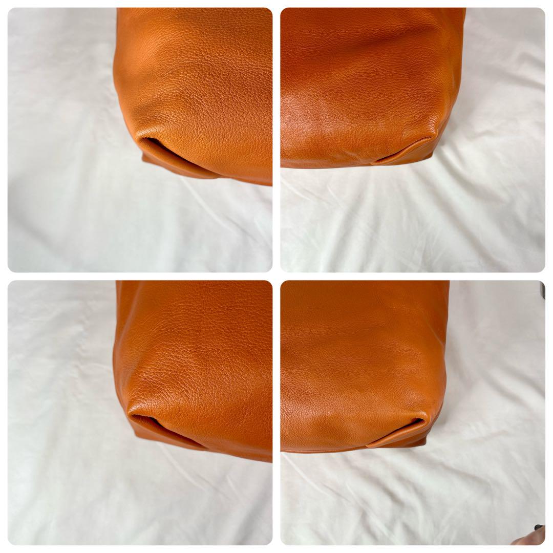 【美品】 ヒロフ チェスタ トートバッグ Hロゴ シボ革 オレンジ