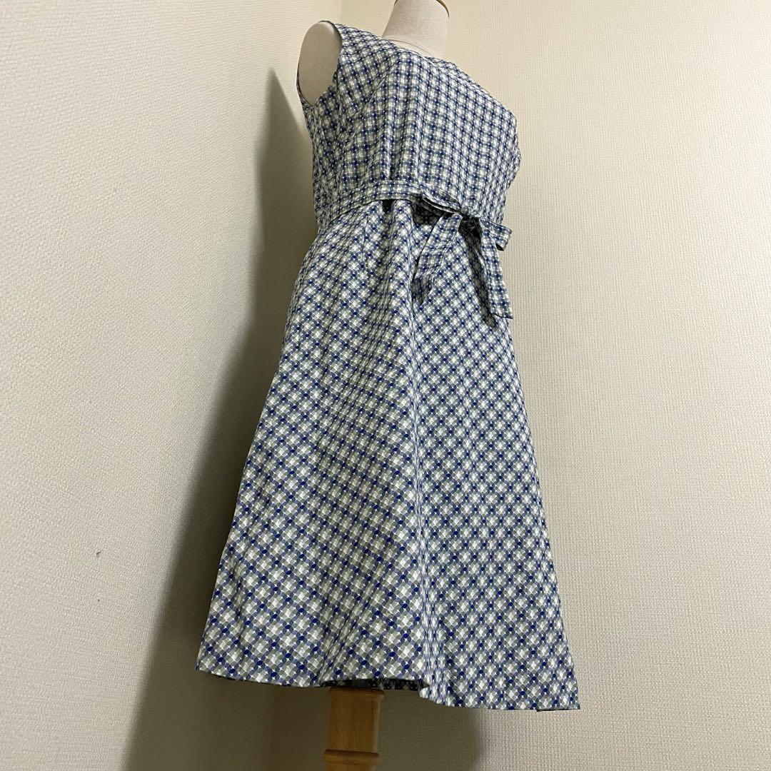 【超美品】ヨークランド　コットンチェックノースリーブワンピース