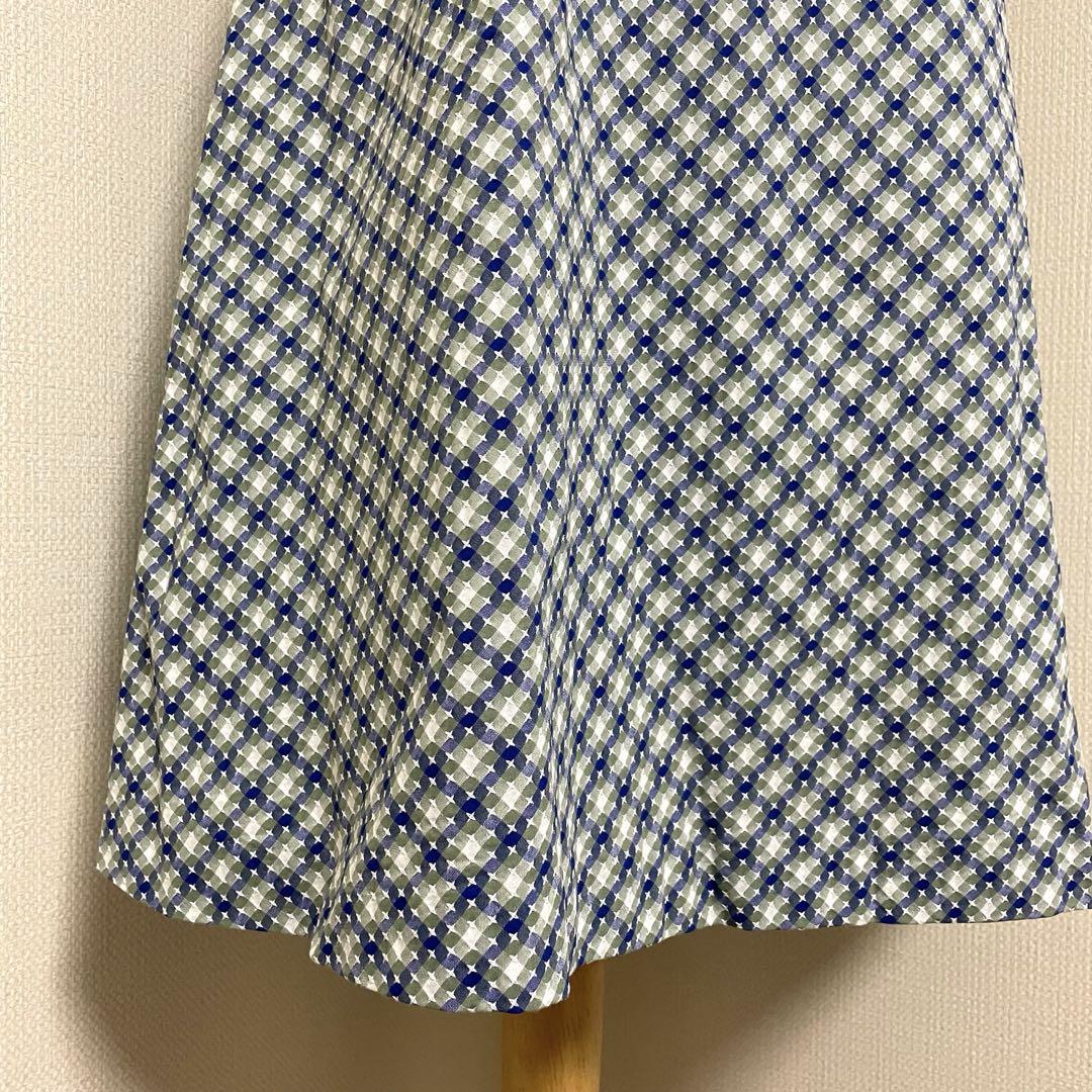 【超美品】ヨークランド　コットンチェックノースリーブワンピース