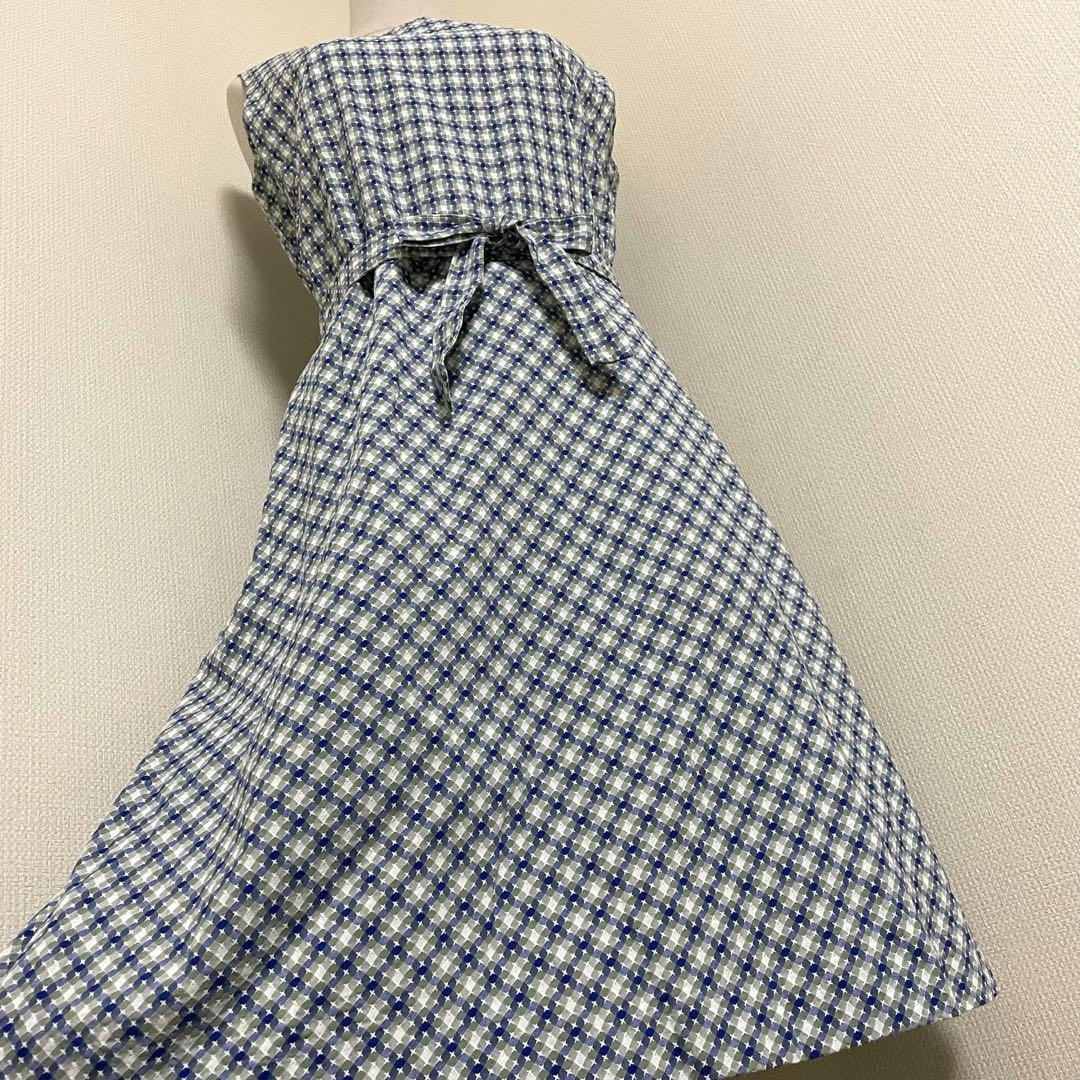 【超美品】ヨークランド　コットンチェックノースリーブワンピース