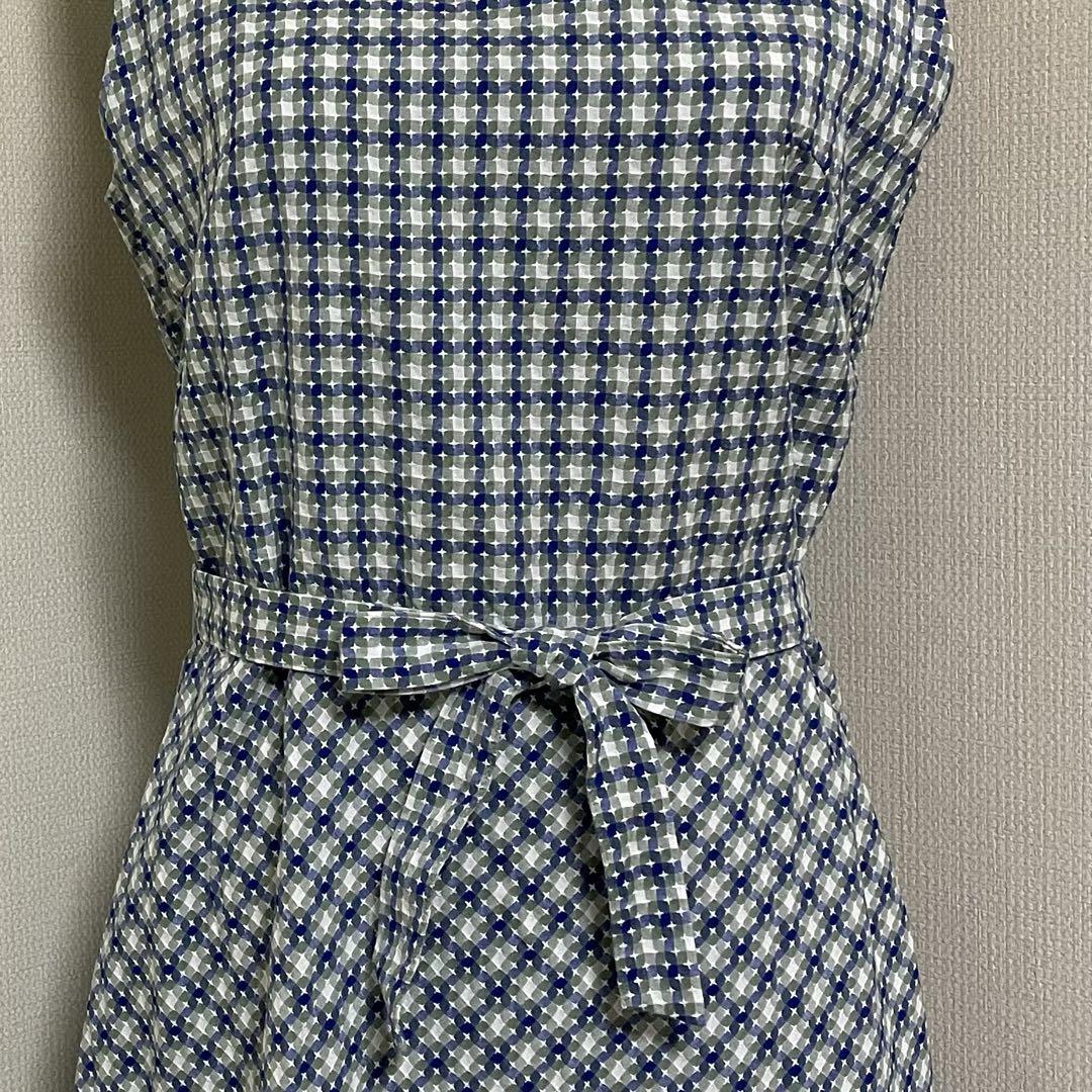 【超美品】ヨークランド　コットンチェックノースリーブワンピース