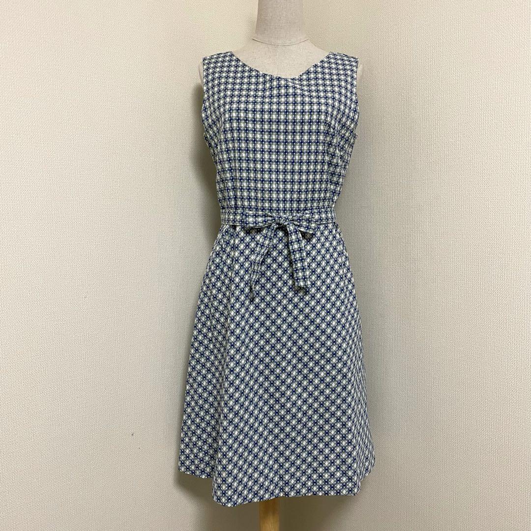 【超美品】ヨークランド　コットンチェックノースリーブワンピース