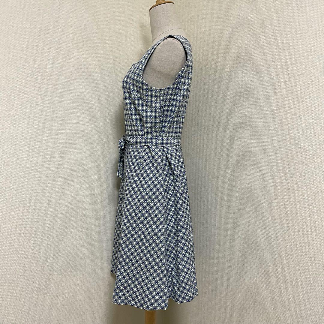 【超美品】ヨークランド　コットンチェックノースリーブワンピース