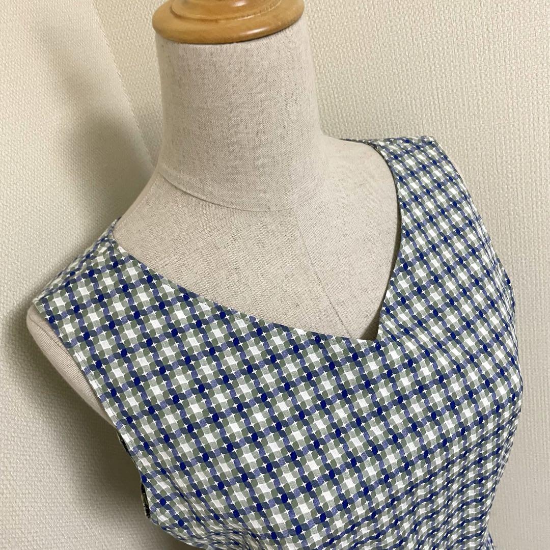【超美品】ヨークランド　コットンチェックノースリーブワンピース