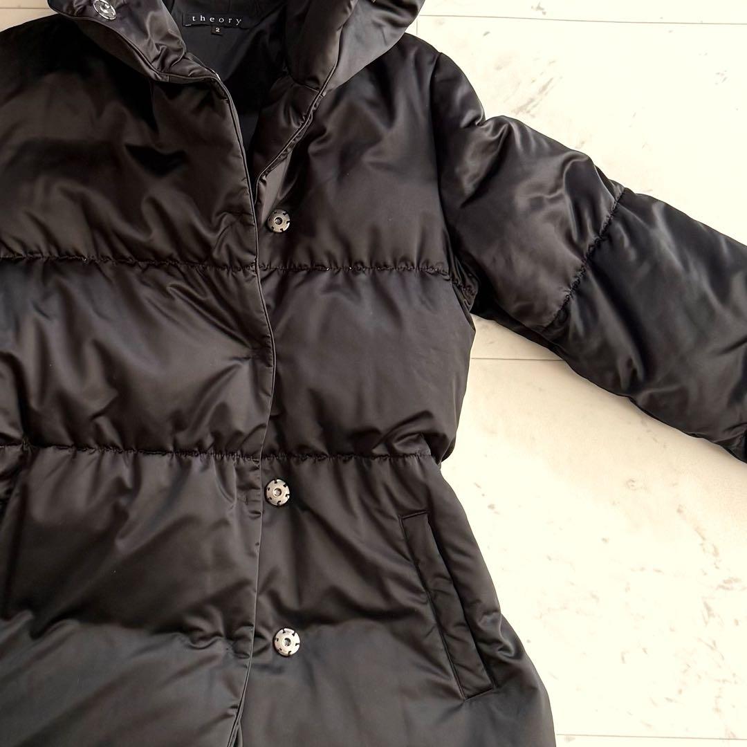 美品 セオリー ダウン90% ロング丈 ボリューム ロングコート◆ブラック