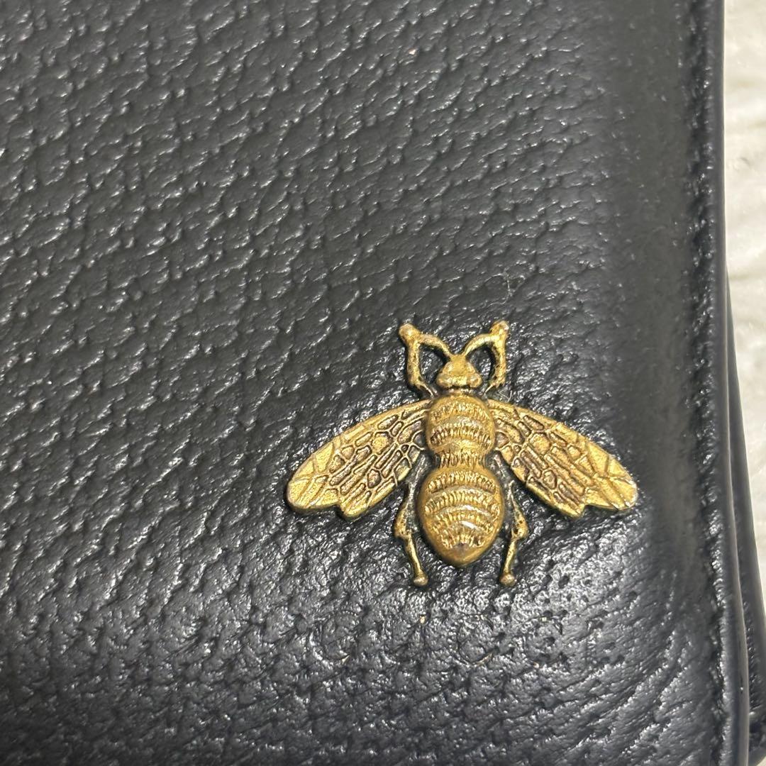 グッチ GUCCI ビー Bee 二つ折り 財布 黒レザー