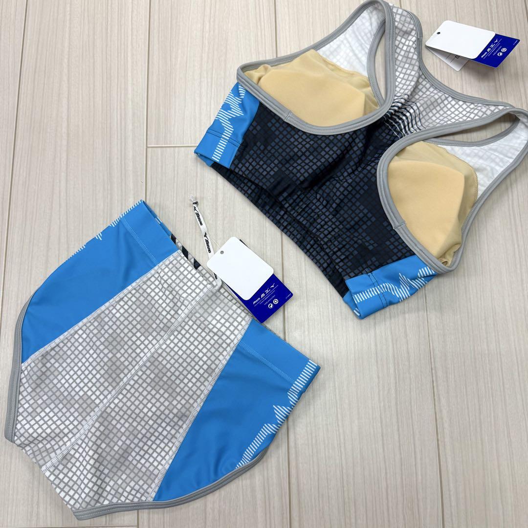 トップブランドのファッション ミズノ 女子陸上ユニフォーム上下 Mサイズ グレー×サックス 陸上用シャツ