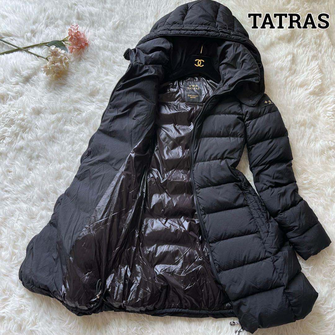 【美品】TATRAS ポリテアマ ロングダウンコート Aライン ブラック 01