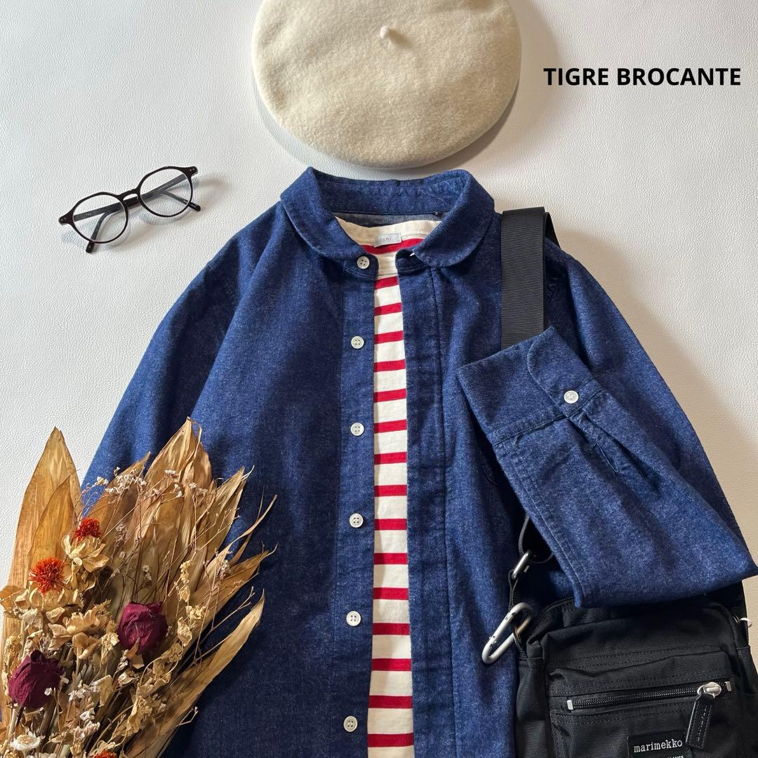 b1409＊ TIGRE BROCANTE ソフトネル起毛 丸襟 コットンシャツ