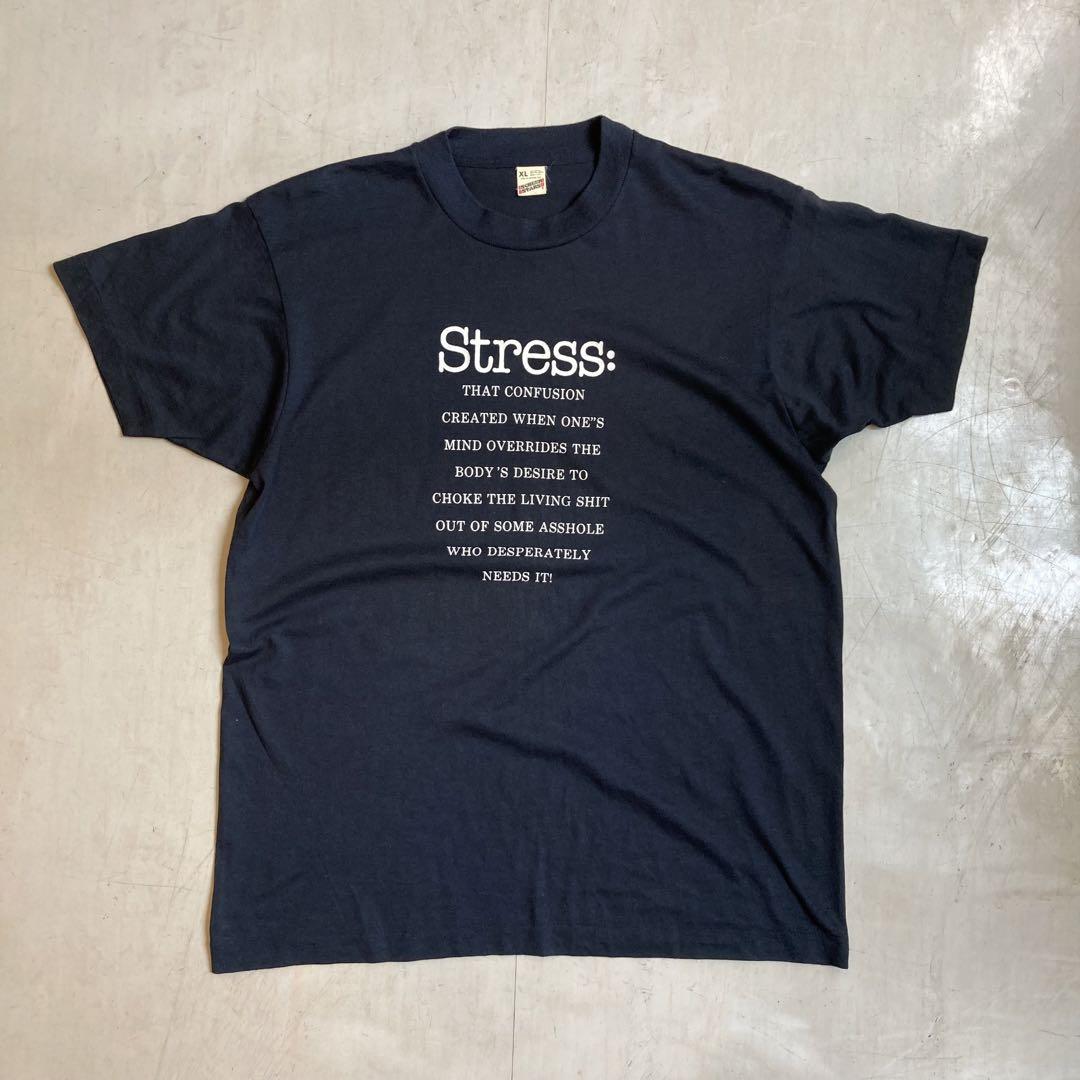 レディース 古着 80s USA製 「Stress」 ストレス グラフィック メッセージ Tシャツ M 古着 在原みゆ紀着用 80S ストレスTシャツ 古着 ヴィンテージ