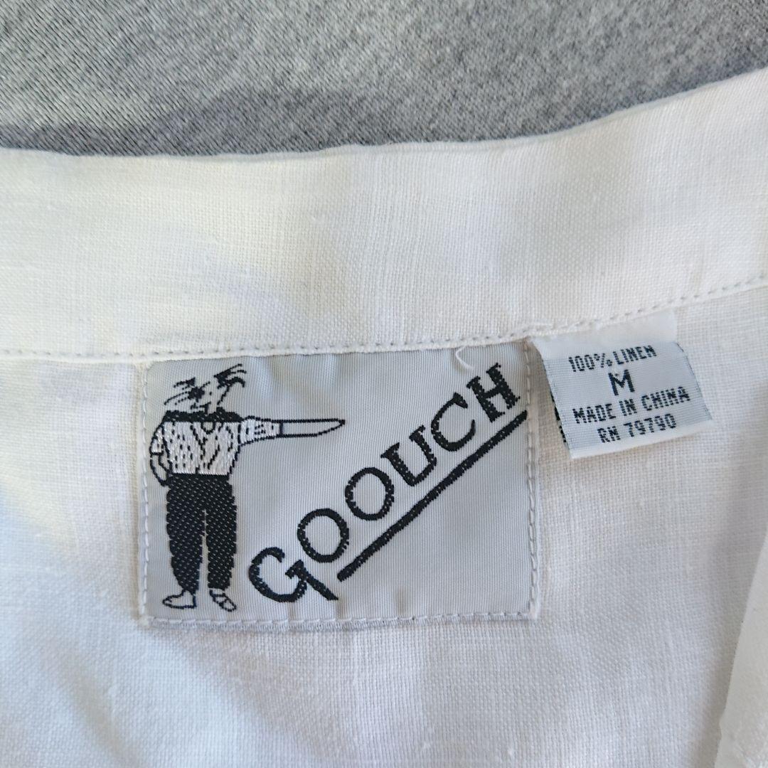 【90年代】GOOUCH/ノーカラーリネンシャツ/白/M/グーチ/ヴィンテージ 90年代】GOOUCH/ノーカラーリネンシャツ/白/M/グーチ