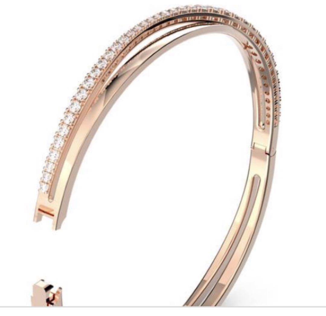 SWAROVSKI スワロフスキー ツイスト バングル  ホワイト/ローズ　M