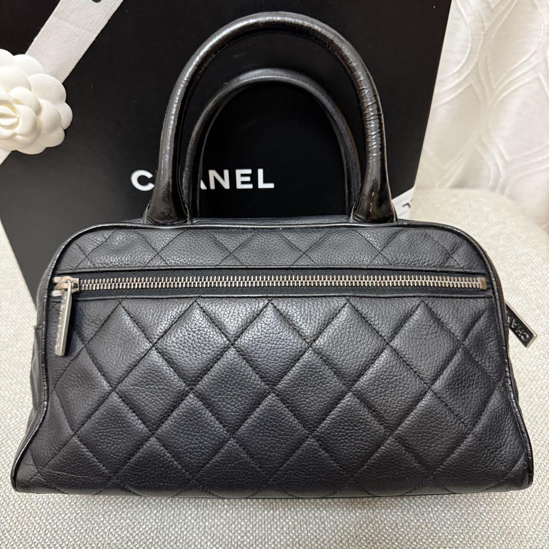 CHANEL マトラッセ ミニボストン ハンドバッグ キャビアスキン ブラック