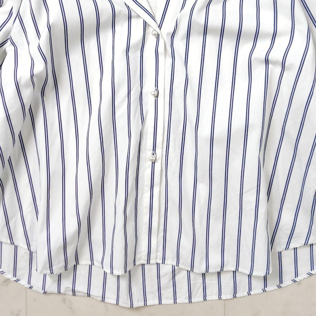 美品♪ノーリーズ ブルーストライプ パールボタン カシュクール 2wayブラウス