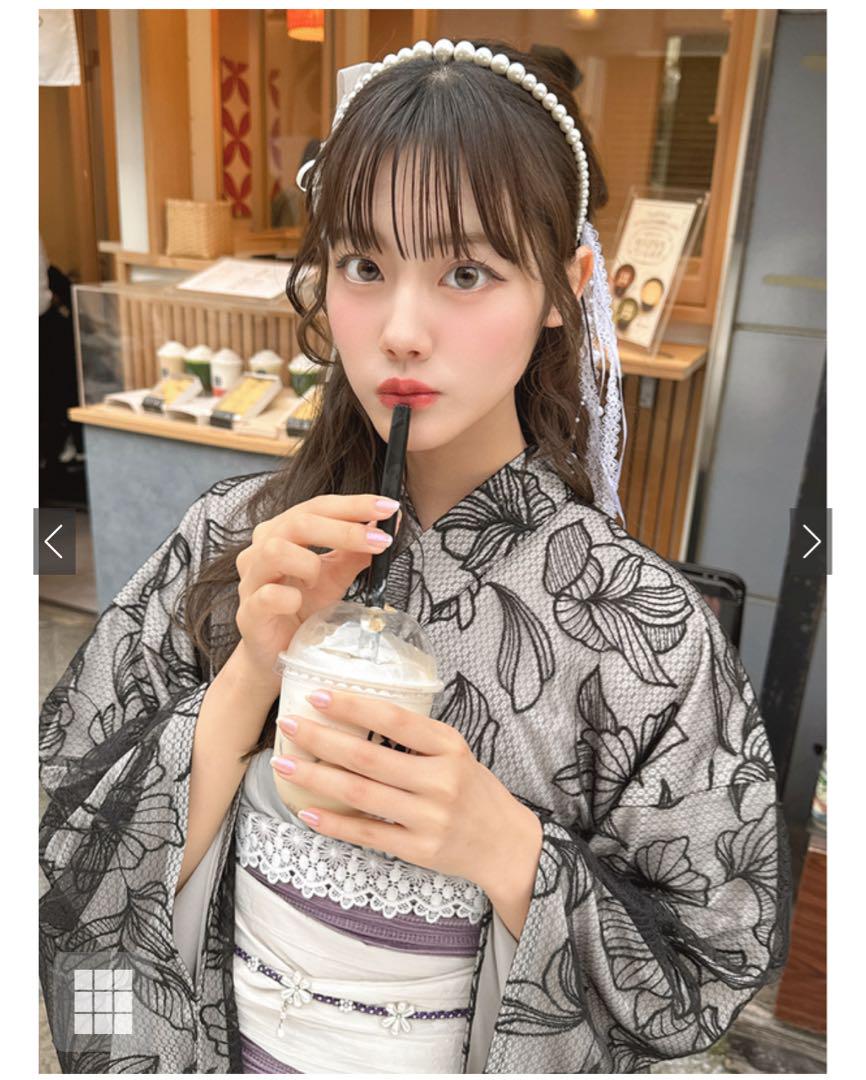 即発送　ショート　3点セット2Wayチュール花柄セパレート浴衣[tu1512]