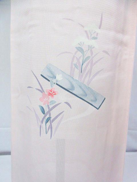 未着用！絹絽＊淡い撫子色＊夏模様＊紋無し＊夏物＊訪問着＊１６６ｃｍ＊裄６６
