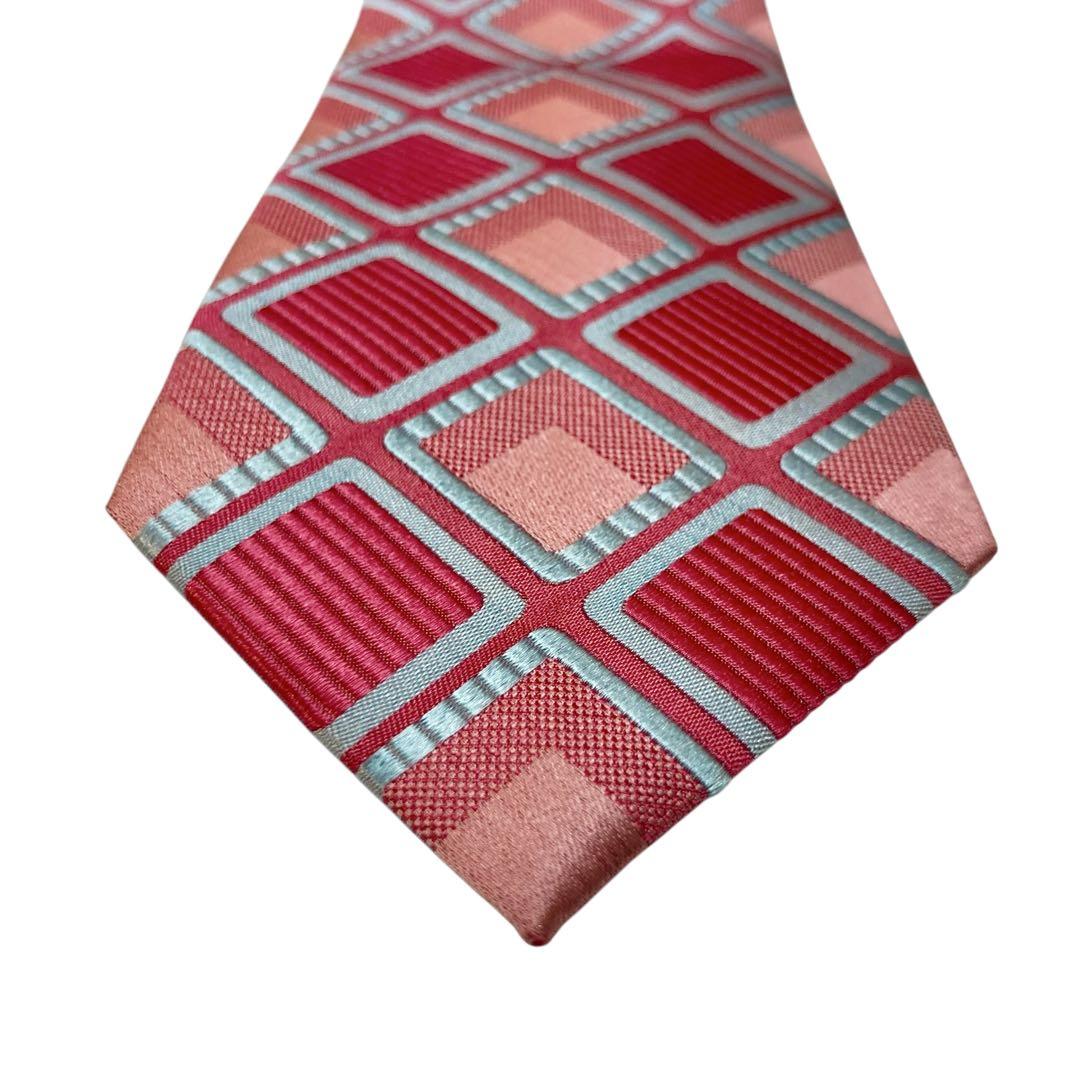 極美品　Paul Smith ポールスミス　ネクタイ　チェック柄　ピンク　赤　艶