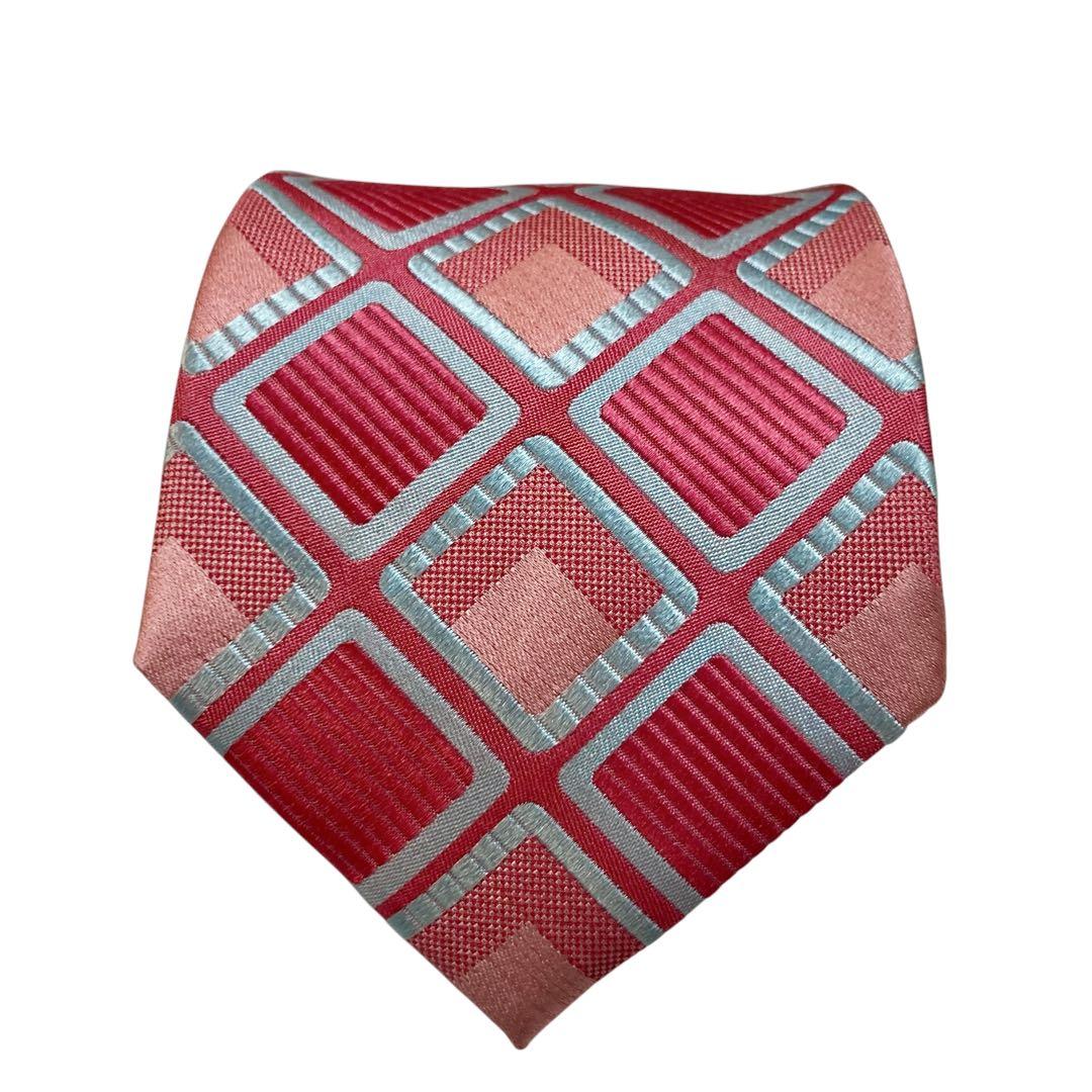 極美品　Paul Smith ポールスミス　ネクタイ　チェック柄　ピンク　赤　艶