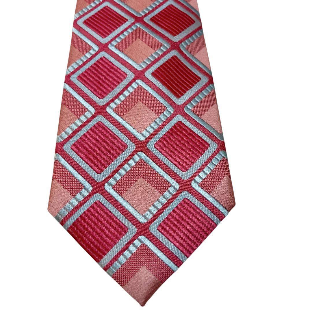 極美品　Paul Smith ポールスミス　ネクタイ　チェック柄　ピンク　赤　艶