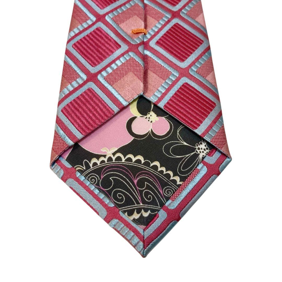 極美品　Paul Smith ポールスミス　ネクタイ　チェック柄　ピンク　赤　艶