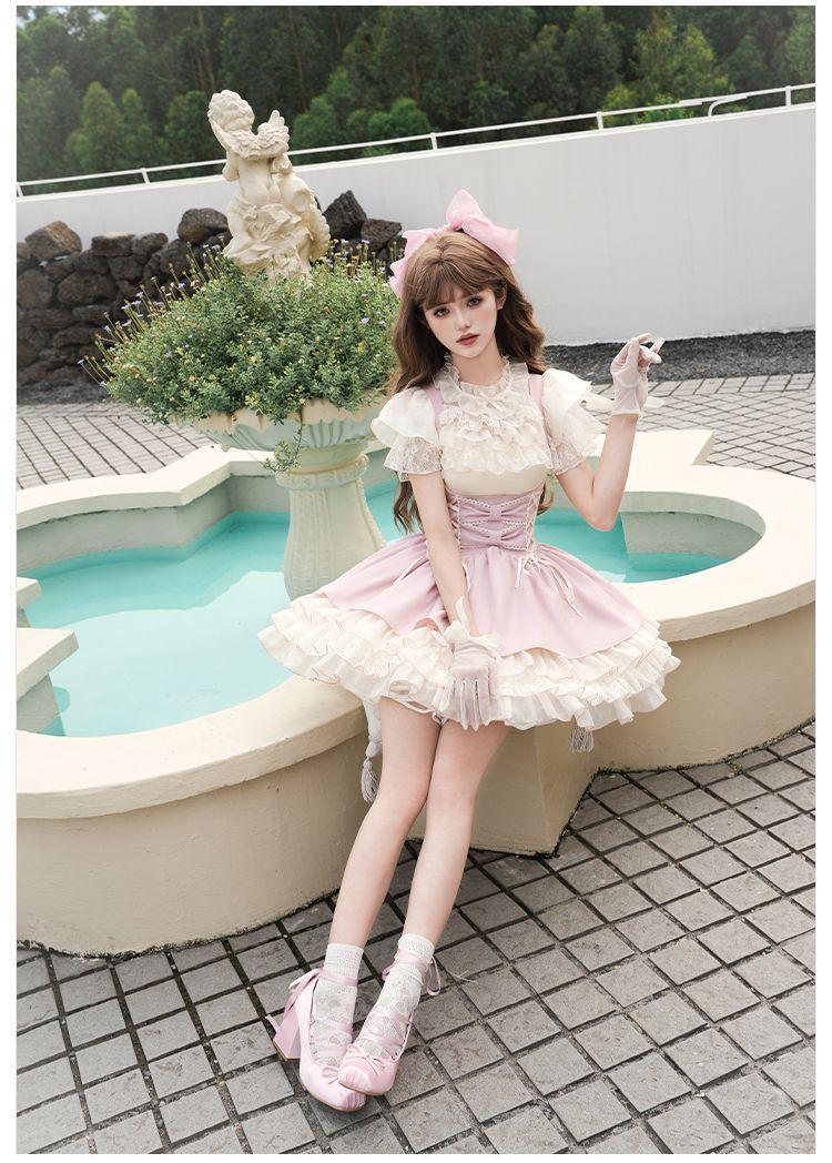 3点セットピンクゴスロリロリータドレス 甘ロリお嬢様 上着