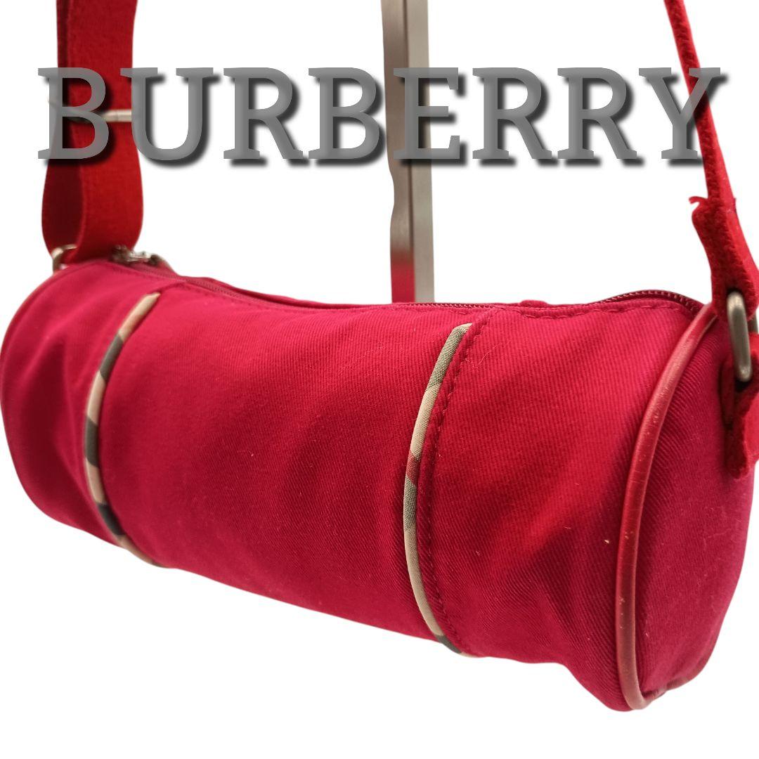 希少　Burberry バーバリー　 ショルダーバッグ 筒形　ミニドラム　レッド