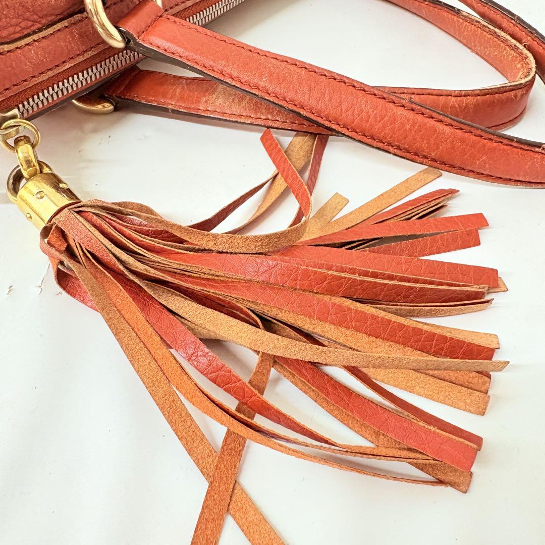 GUCCI グッチ レザー 2WAY ハンドバッグ オレンジ タッセル