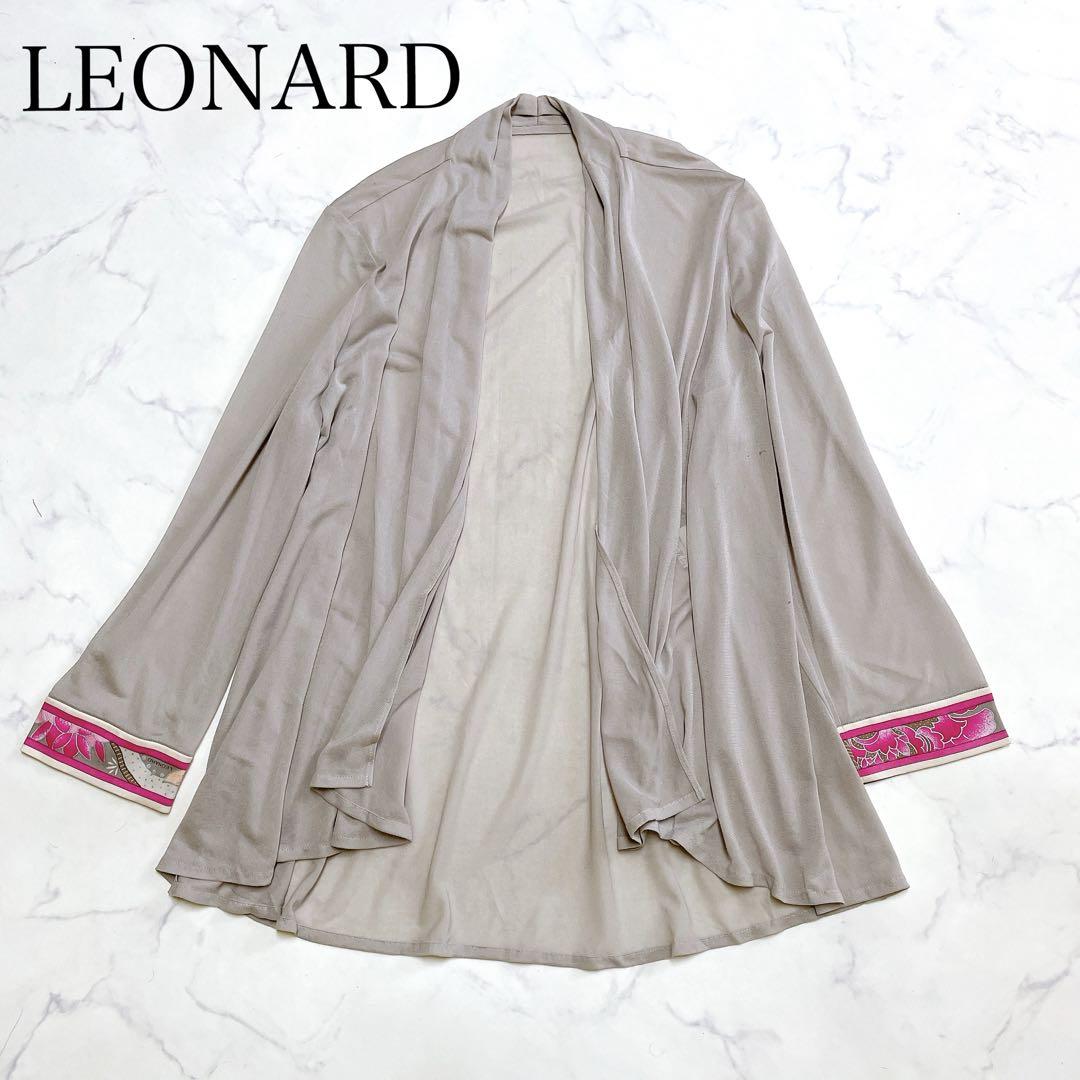 美品　LEONARD レオナール カンカン　透け感　カーディガン　42 大きいサイズ42 レオナール カンカン シアー カーディガン 透け