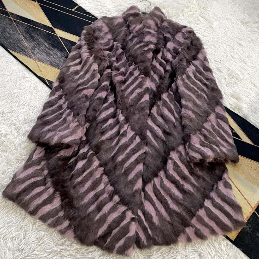 総丈100/激レアデザイン◎ ピンクリス エンバ ファーコート 軽量 毛皮